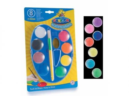 Acuarele lavabile,  8 culori/set + pensula, CARIOCA Palette