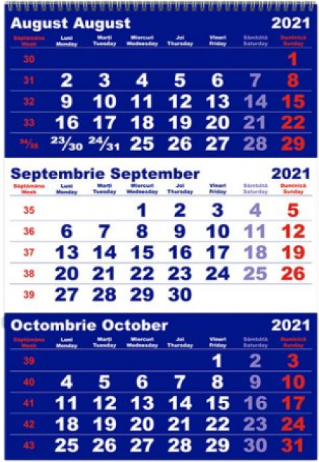 Calendar de perete TRIPTIC CLASIC 1 Albastru cu cursor 2022