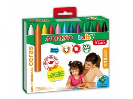 Creioane cerate, cutie carton, 12 culori/set, ALPINO Baby