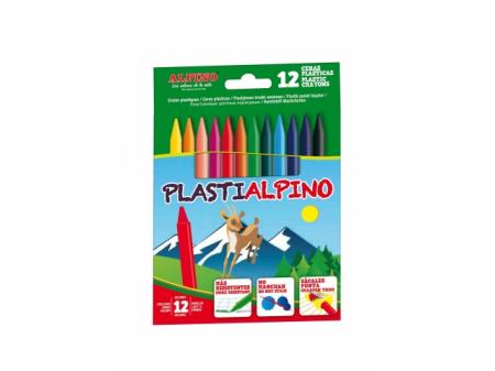 Creioane cerate din plastic, cutie carton, 12 culori/cutie, Plasti ALPINO