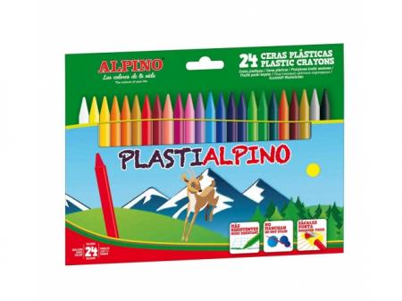 Creioane cerate din plastic, cutie carton, 24 culori/cutie, Plasti ALPINO
