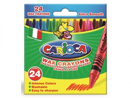 Creioane cerate rotunde, lavabile, 24 culori/cutie, CARIOCA Wax Crayons