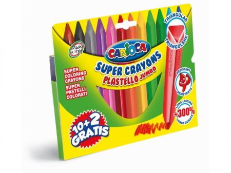 Creioane cerate triunghiulare, lavabile, 12 culori/cutie, CARIOCA Pastello Jumbo