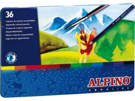 Creioane colorate acuarela, cutie metal, 36 culori/set, ALPINO Aqualine