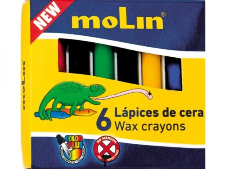 Creioane colorate cerate,  6 culori/set, MOLIN Color Plus