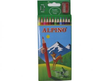 Creioane colorate, cutie carton, 12 culori/set, ALPINO
