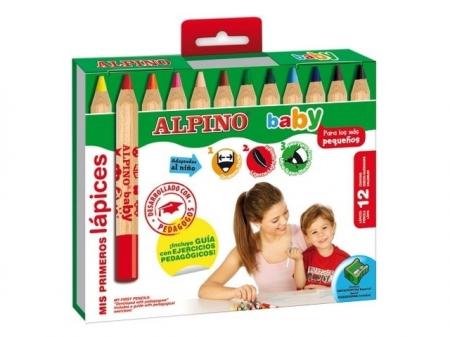 Creioane colorate, cutie carton, 12 culori/set, ALPINO Baby