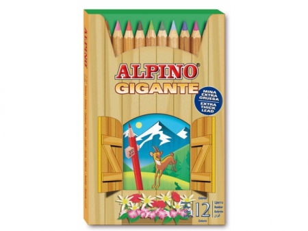 Creioane colorate, cutie carton, 12 culori/set, ALPINO Giant