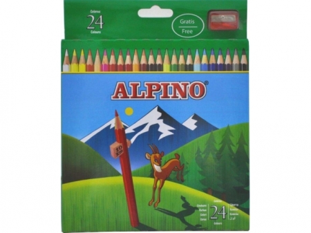 Creioane colorate, cutie carton, 24 culori/set, ALPINO