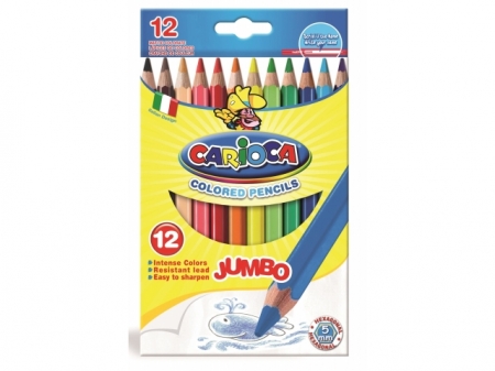 Creioane colorate, hexagonale, 12 culori/cutie, CARIOCA Jumbo