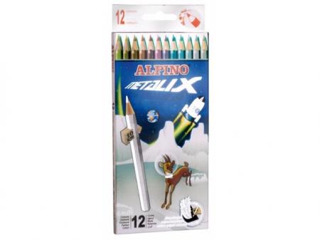 Creioane colorate metalizate, cutie carton, 12 culori/set, ALPINO Metalix