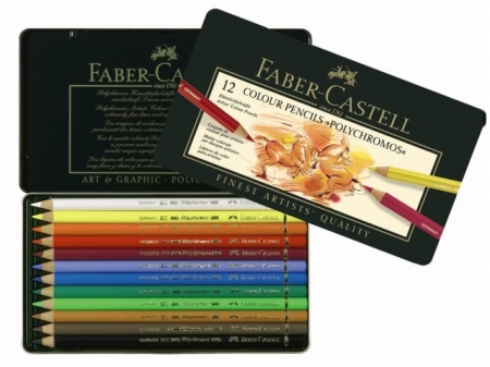 Creioane Colorate Polychromos 12 Culori Cutie Metal Faber-Castell 