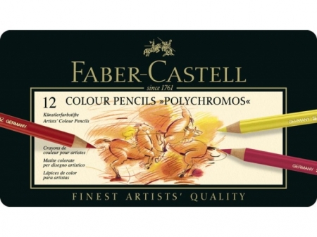 Creioane Colorate Polychromos 12 Culori Cutie Metal Faber-Castell 