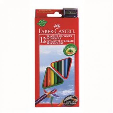 Creioane Colorate Triunghiulare cu Ascutitoare 12 culori Eco Faber-Castell 