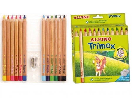 Creioane colorate triunghiulare, cutie carton, 12 culori/set, ALPINO Trimax Jumbo