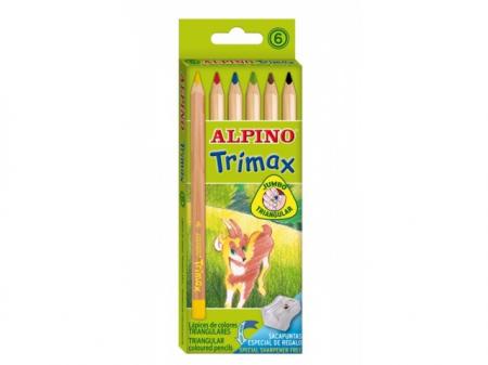 Creioane colorate triunghiulare, cutie carton,  6 culori/set, ALPINO Trimax Jumbo