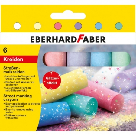 Creta 6 culori glitter desen asfalt forma rotunda Eberhard Faber