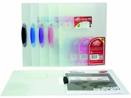 Dosar din plastic transparent, cu clema pivotanta, PUKKA - clema albastra