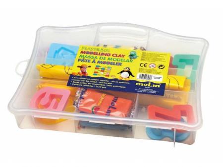 Kit  6 culori x 25gr plastelina + 10 forme modelaj + 2 spatule, MOLIN