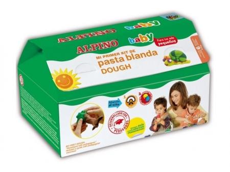 Kit 6 culori x 35gr plastilina +  10 forme modelaj + roller, ALPINO Baby