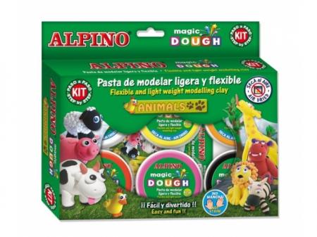 Kit 6 culori x 40gr plastilina magica + 4 seturi accesorii, ALPINO Animals