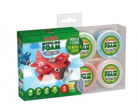 Kit 8 culori x 45gr spuma magica, culori metalizate, ALPINO