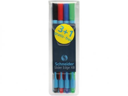 Pix SCHNEIDER Slider Edge XB, rubber grip, varf 1.4mm, 4 culori/set - (N,R,A,V)