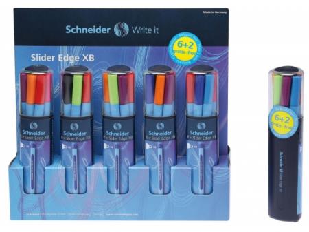 Pix SCHNEIDER Slider Edge XB, rubber grip, varf 1.4mm, 8 culori/set - (N,R,A,V,O,V,Roz,B)