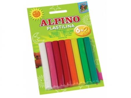 Plastilina standard, 6 + 2 neon x 17 gr./blister, ALPINO -  8 culori asortate