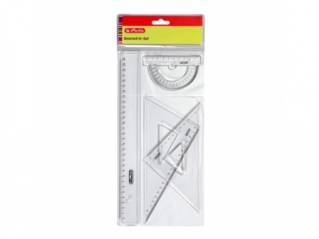 SET GEOMETRIE 4 PIESE (RIGLA, RAPORTOR, 2 ECHERE) HERLITZ