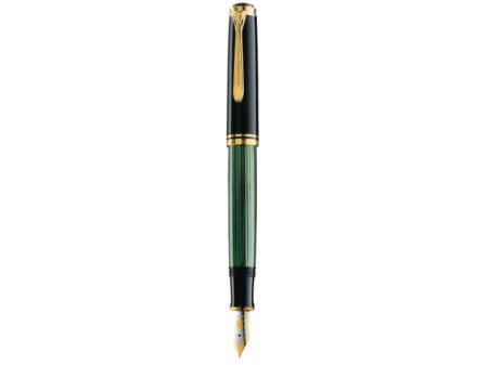 STILOU SOUVERAN M600 F, PENITA AUR14K, ACCESORII PLACATE CU AUR, CORP NEGRU-VERDE