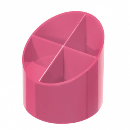 Suport plastic pentru instrumente de scris, rotund, 4 compartimente roz
